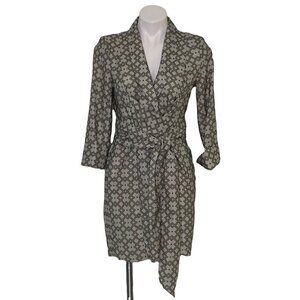 ASOS NWT Monogram Print Mini Tux Dress, Gray Khaki Cuffed Sleeves Women's 6 (US)